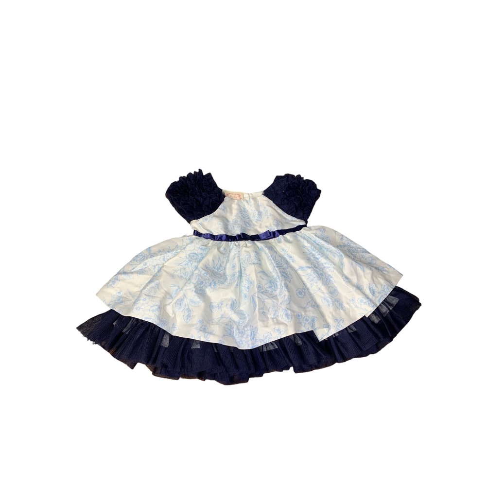 Baby Biscotti Dress Girls White Blue‎ Floral Tulle Party Special Occasion